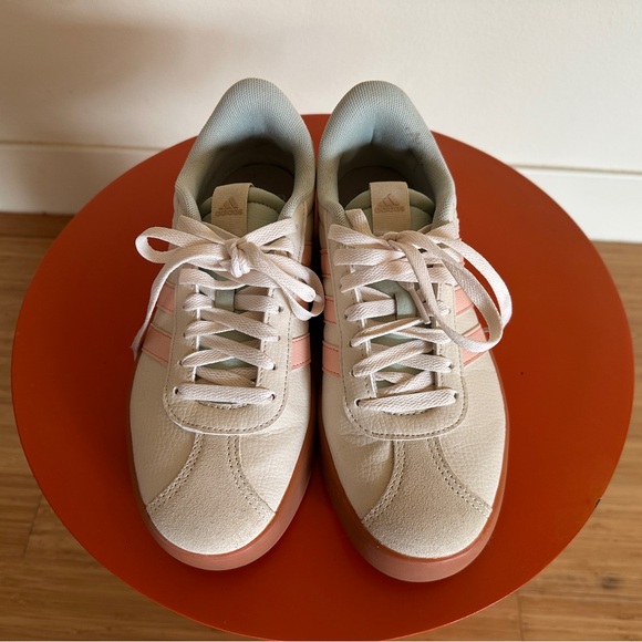Adidas Women's Cream and Pink Sneakers - Picture 2 of 3